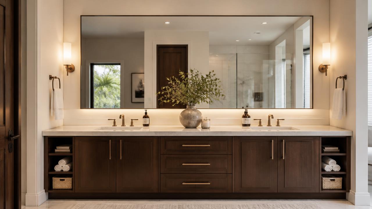 Custom dark wood bathroom cabinets